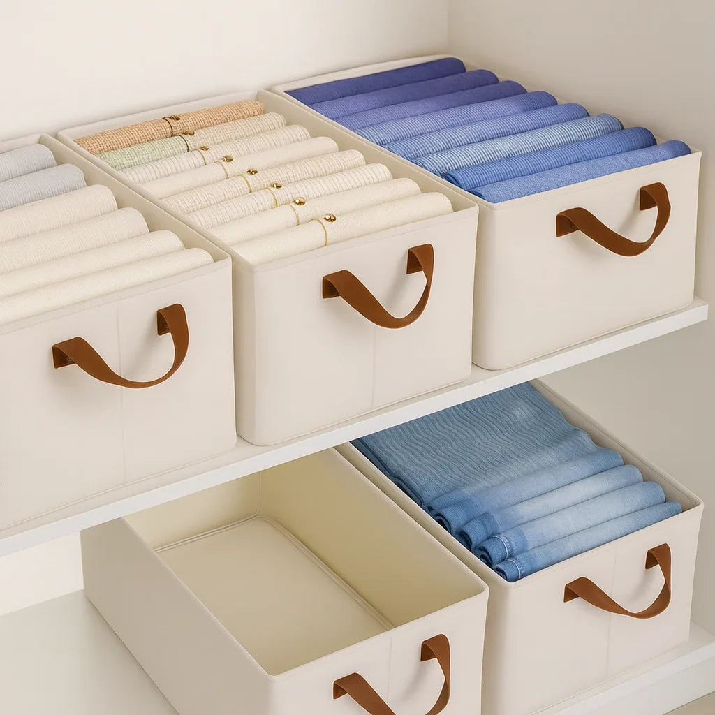 Grosyhub Foldable White Wardrobe Organizer With Durable Handle