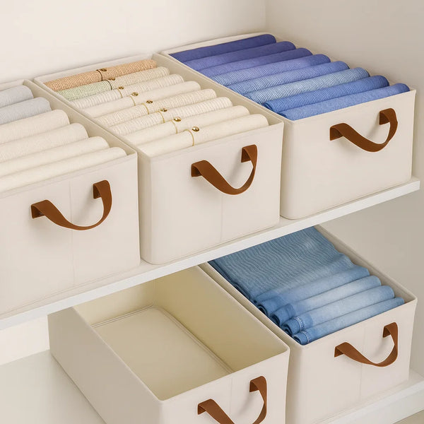 Grosyhub Foldable White Wardrobe Organizer With Durable Handle