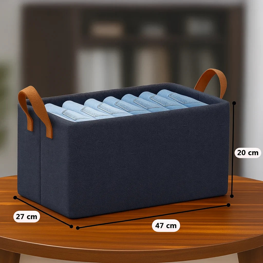 Grosyhub Foldable Navy-Blue Wardrobe Organizer With Durable Handle