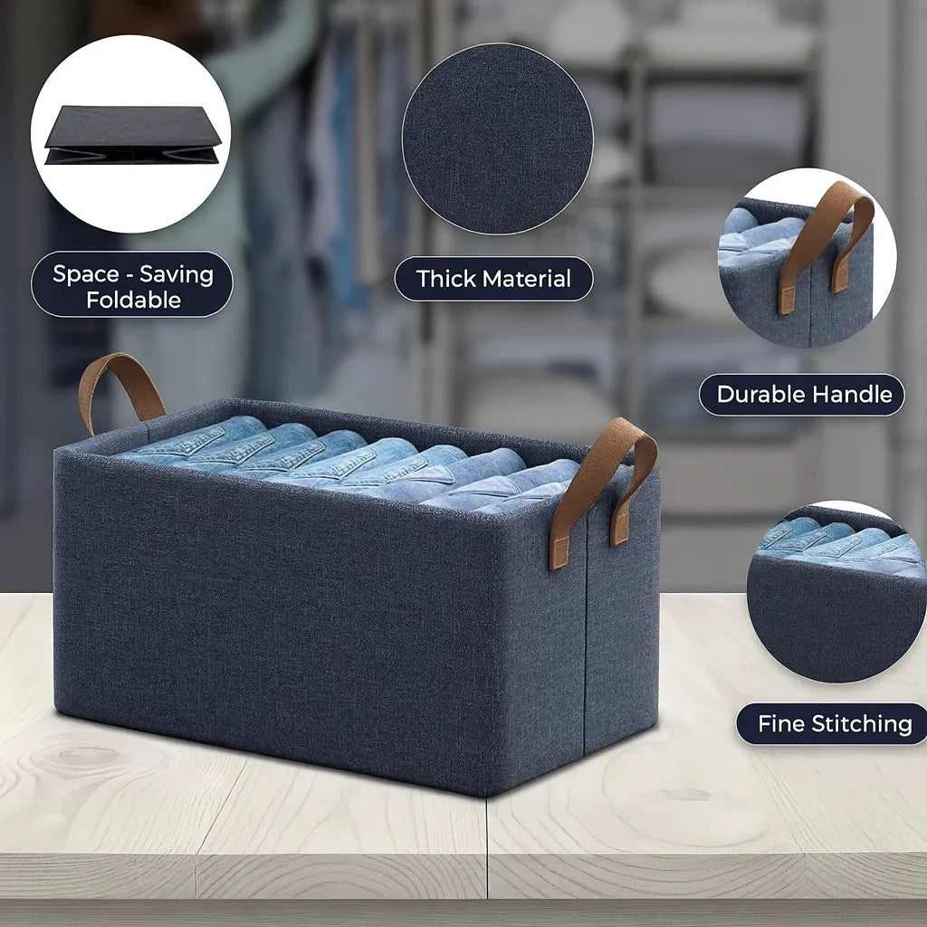 Grosyhub Foldable Navy-Blue Wardrobe Organizer With Durable Handle