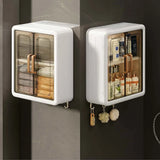 Grosyhub Classy White Double Door Wall Mounted Transparent Storage Box with Hooks