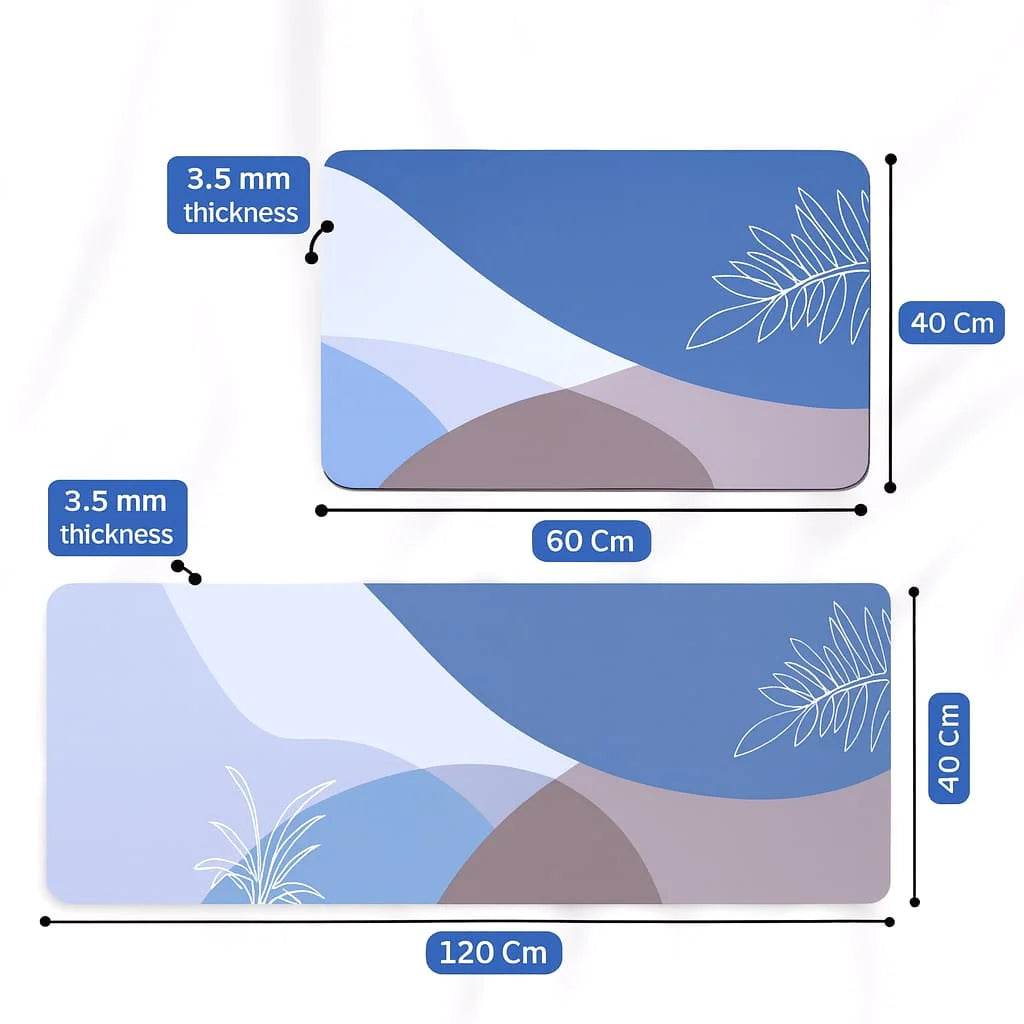 Grosyhub Leaf Print Non-Slip Kitchen Rug Combo, Water Absorbent with Rubber Backing, 120x40cm + 60x40cm