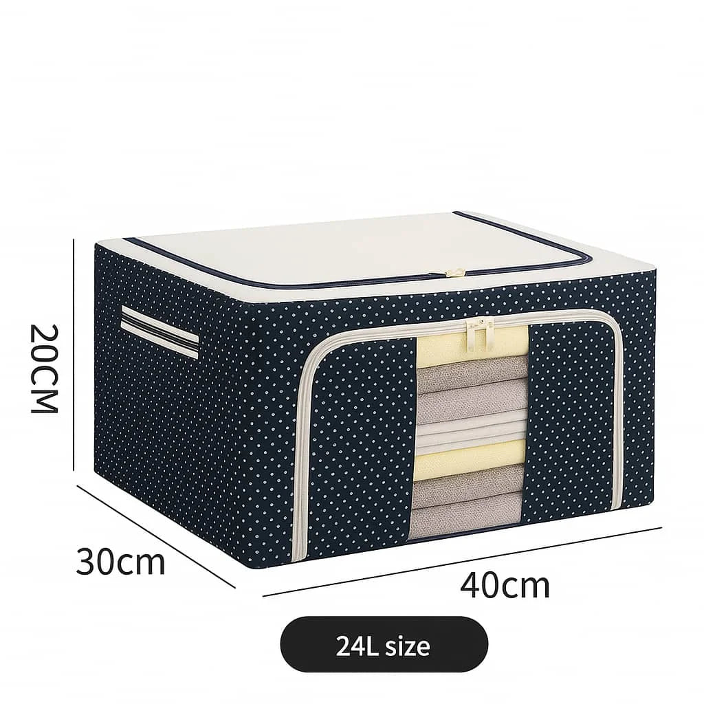 Grosyhub Double-Sided Zipper Living Box - Fabric Storage Boxes for Clothes, Saree Cover Bags - 24 Litre, Pack of 1, Polka Dot