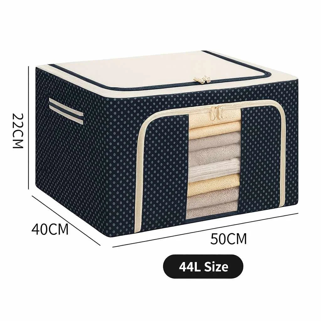 Grosyhub Double-Sided Zipper Living Box - Fabric Storage Boxes for Clothes, Saree Cover Bags - 44 Litre, Pack of 1, Polka Dot