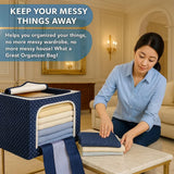 Grosyhub Double-Sided Zipper Living Box - Fabric Storage Boxes for Clothes, Saree Cover Bags - 44 Litre, Pack of 1, Polka Dot