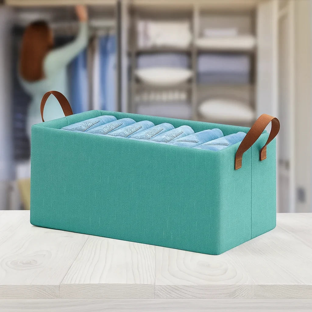 Grosyhub Foldable Blue Wardrobe Organizer With Durable Handle