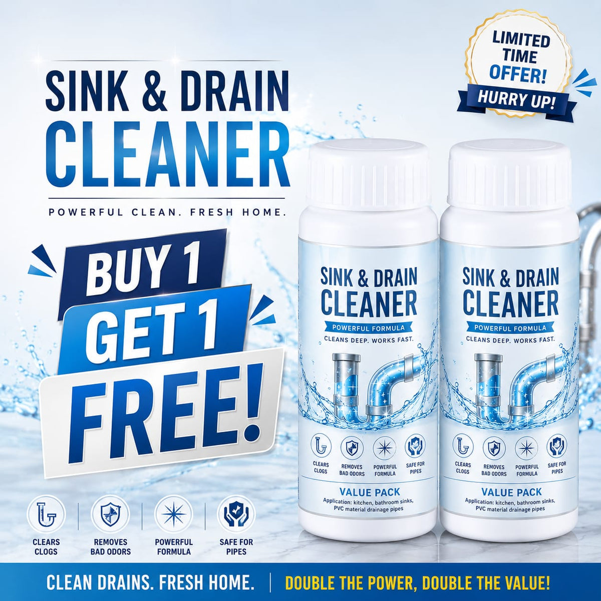 (Buy 1 Get 1 Free) Powerful Sink and Drain Cleaning Powder | 200gm Each Pack