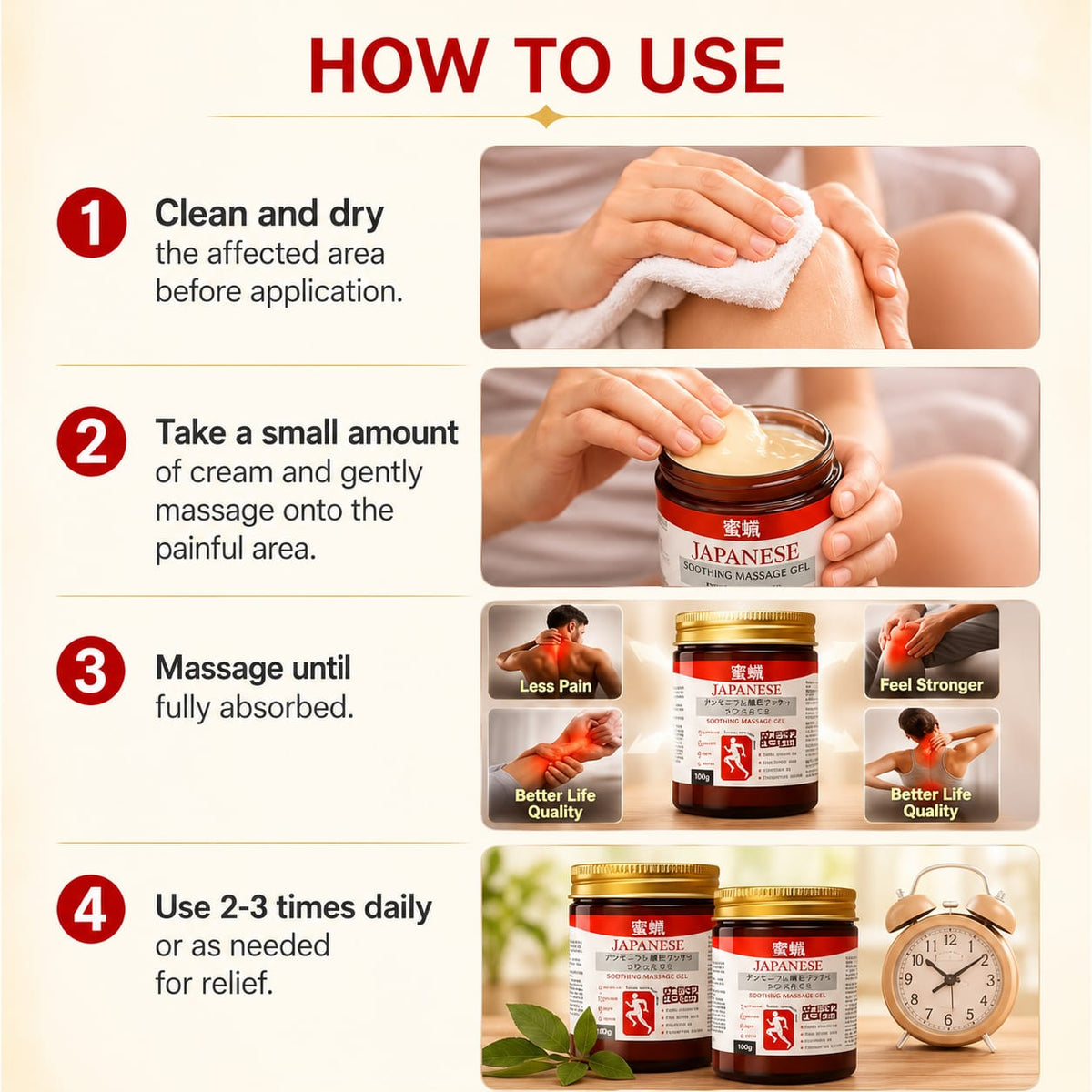 Japanese Pain Relief Balm 100g (Buy 1 Get 1 Free) | Fast Absorbing Muscle & Joint Pain Relief Gel
