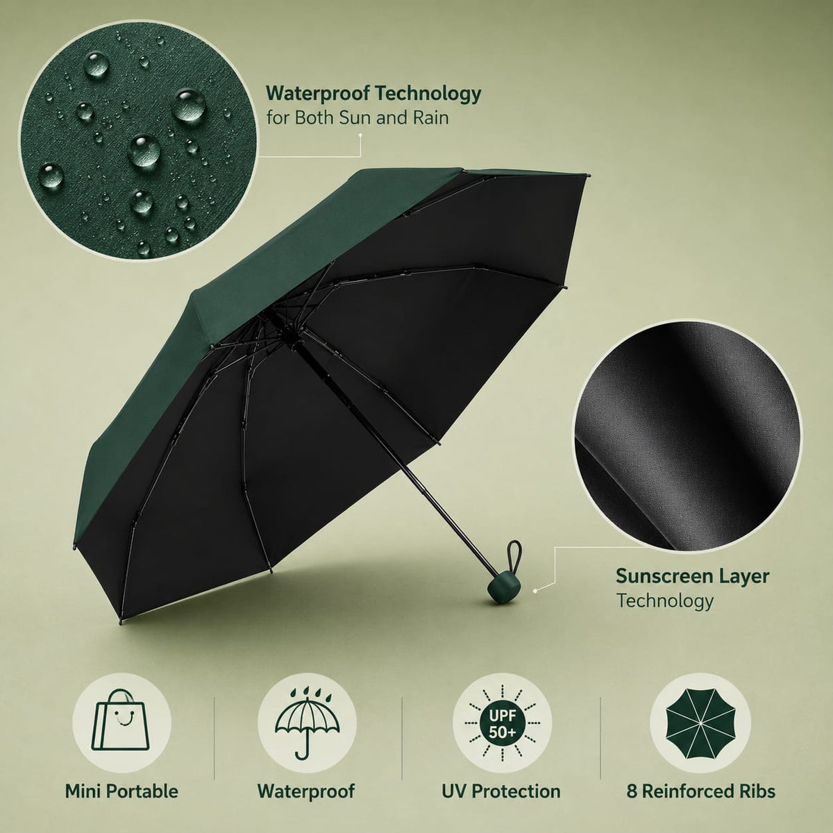 UV & Sun Protection Rain Mini Compact Umbrella
