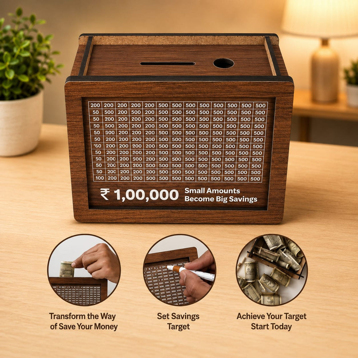 Wooden Money Saving Box Up To 1,00,000 (One Lakh)