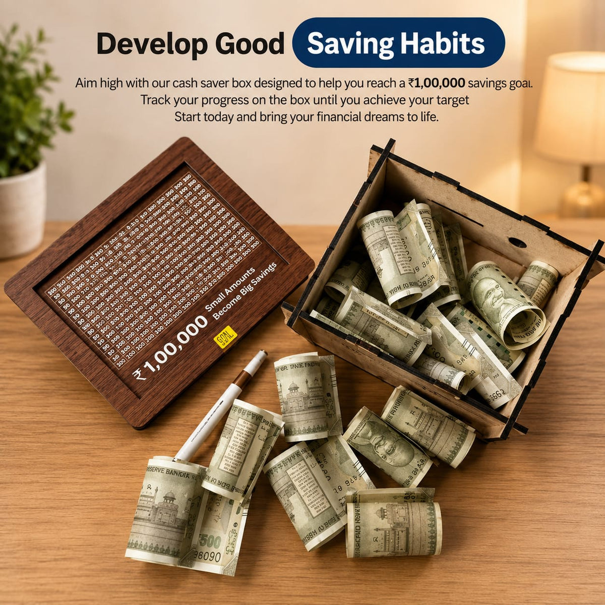 Wooden Money Saving Box Up To 1,00,000 (One Lakh)