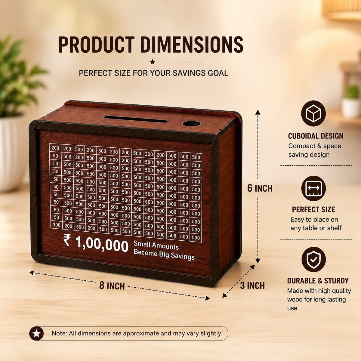 Wooden Money Saving Box Up To 1,00,000 (One Lakh)