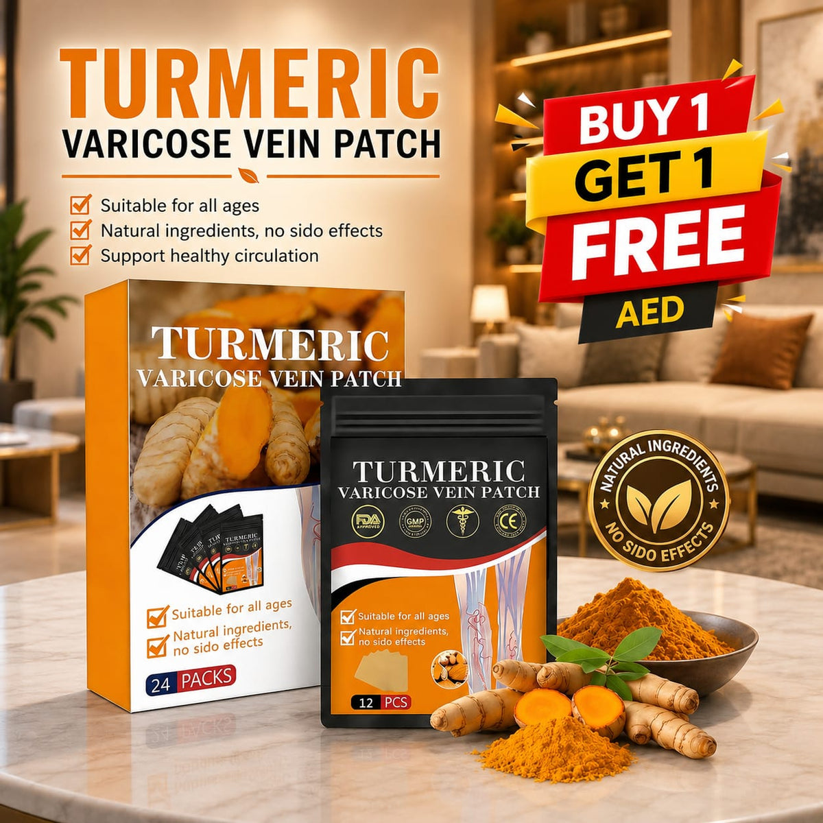 Turmeric Varicose Vein Relief patch (Buy1 Get 1 Free)