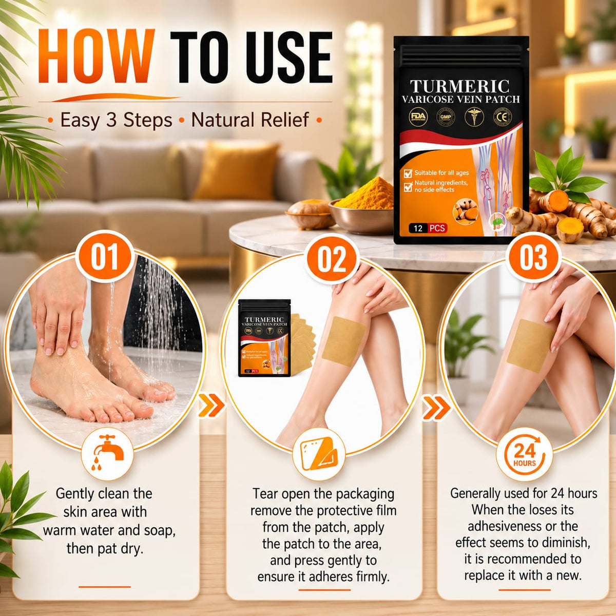 Turmeric Varicose Vein Relief patch (Buy1 Get 1 Free)