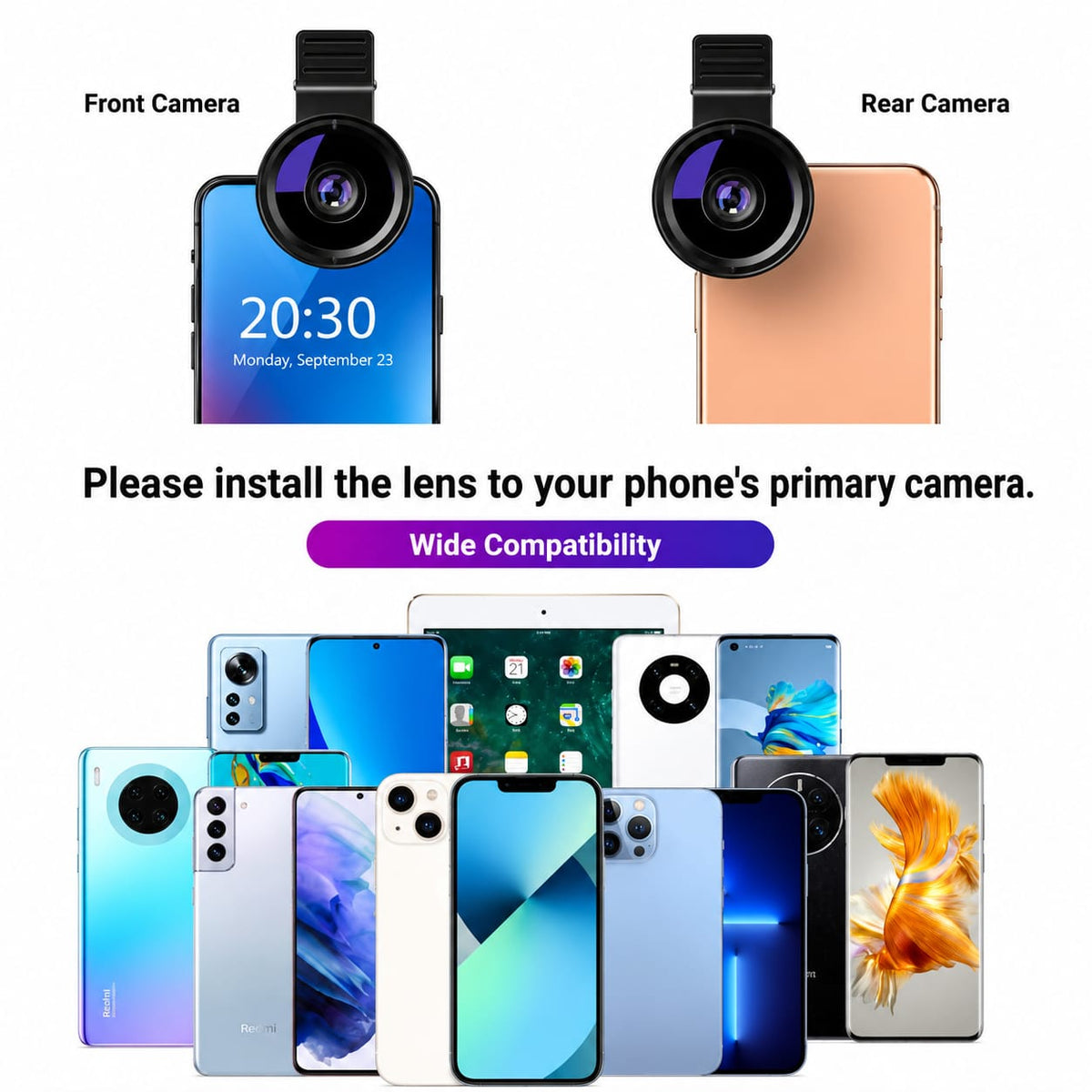 0.45X Wide Angle Lens 140°+ 15X Macro Lens for Mobile