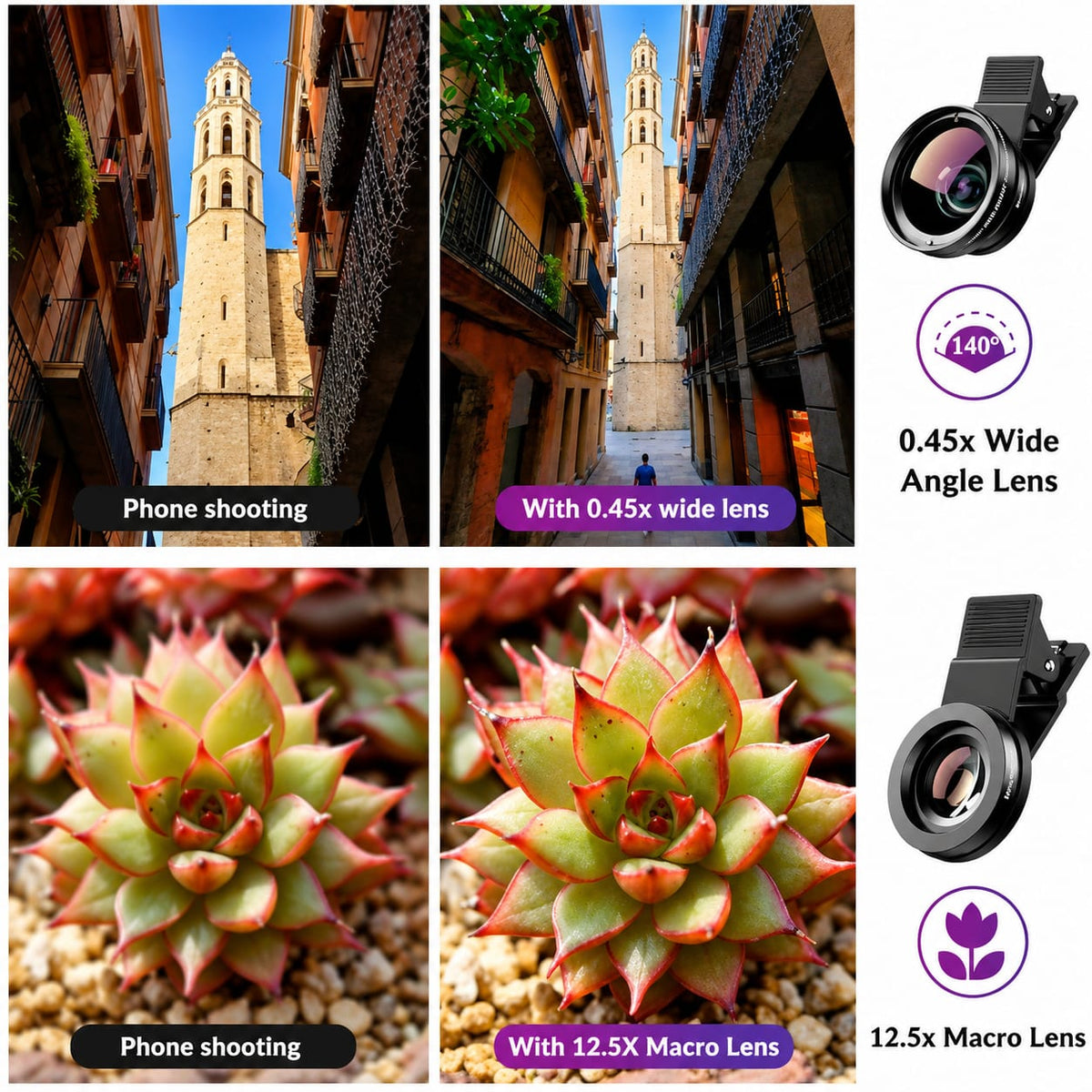 0.45X Wide Angle Lens 140°+ 15X Macro Lens for Mobile