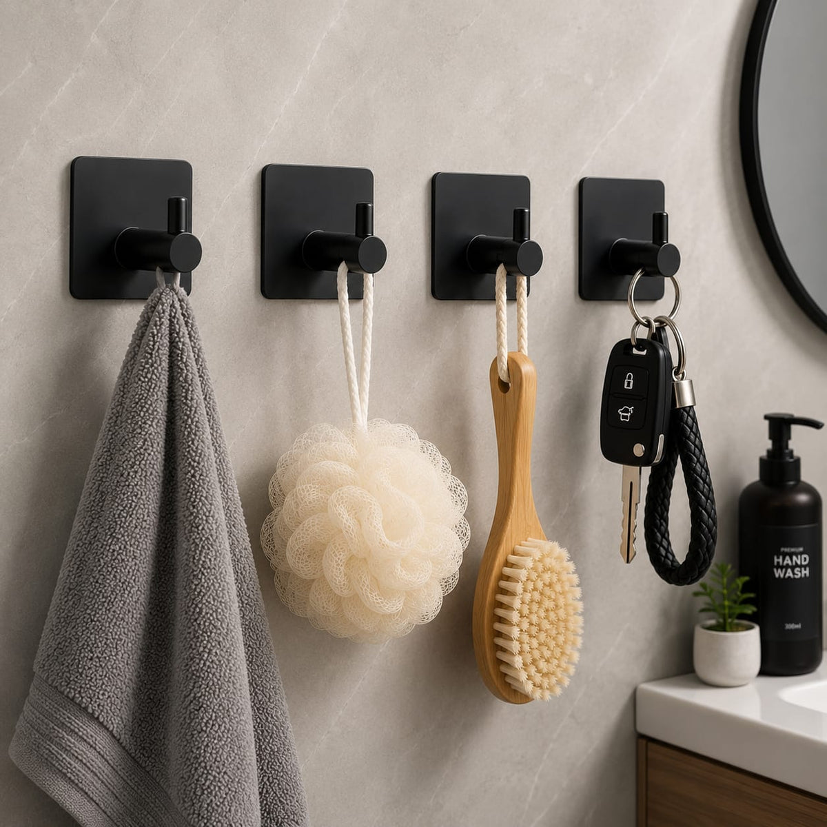 Adhesive Hooks - Heavy Duty Wall Hangers for Bathroom Stainless Steel