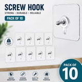 Screw Hooks for Hanging (Pack of 10) | Heavy Duty Adhesive Wall Hooks