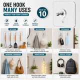 Screw Hooks for Hanging (Pack of 10) | Heavy Duty Adhesive Wall Hooks