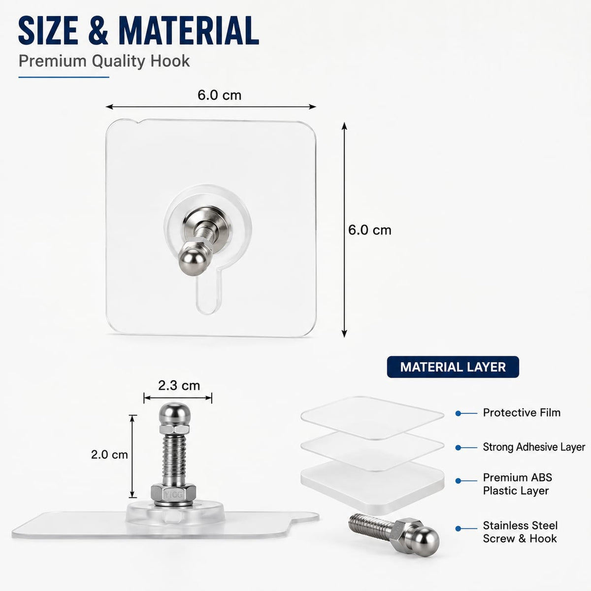 Screw Hooks for Hanging (Pack of 10) | Heavy Duty Adhesive Wall Hooks