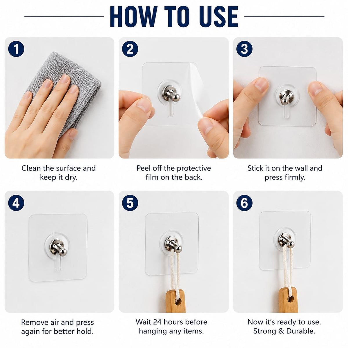 Screw Hooks for Hanging (Pack of 10) | Heavy Duty Adhesive Wall Hooks