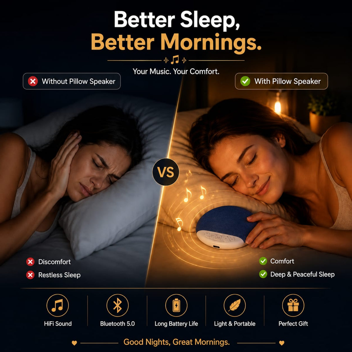 Bluetooth Pillow Speakers for Sleeping