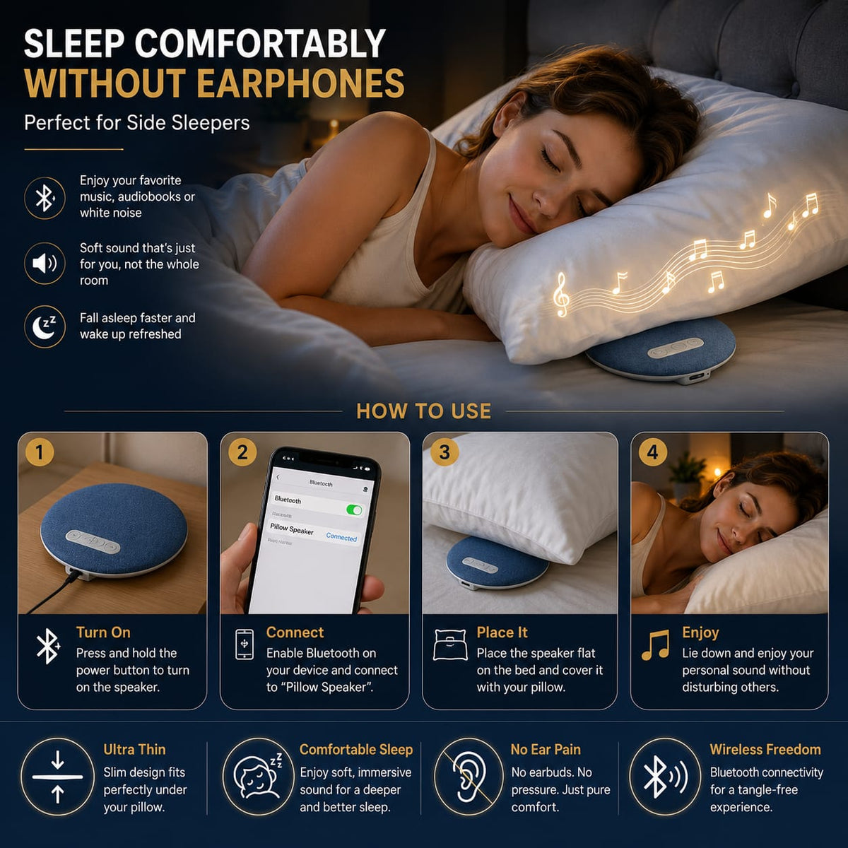 Bluetooth Pillow Speakers for Sleeping