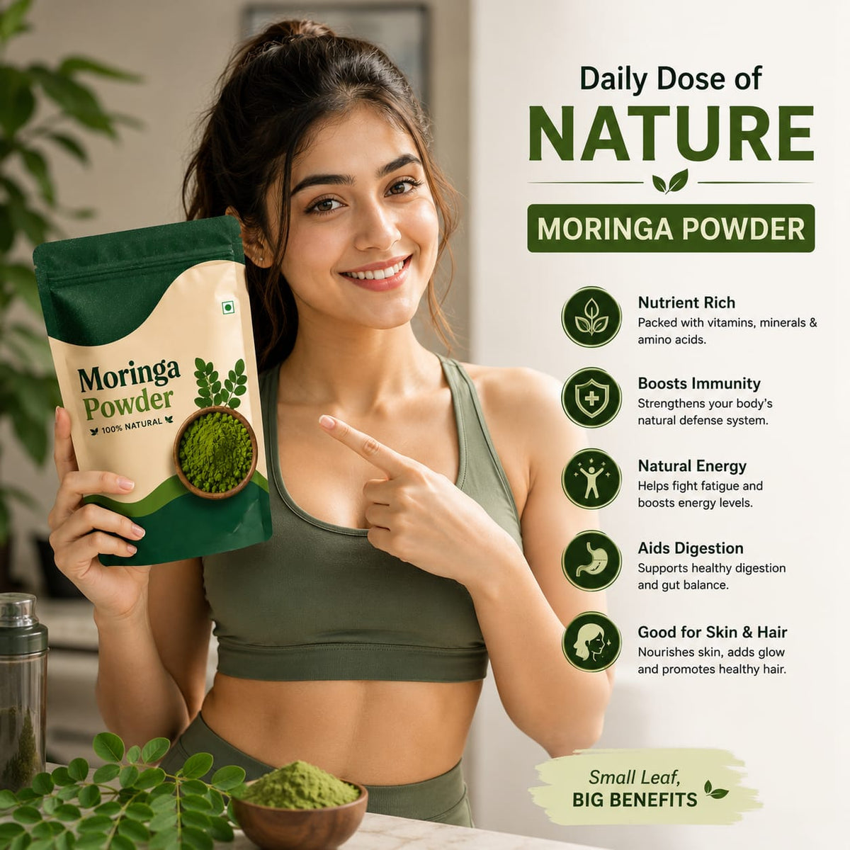 100% Natural Moringa Powder – Pure & Nutrient Rich