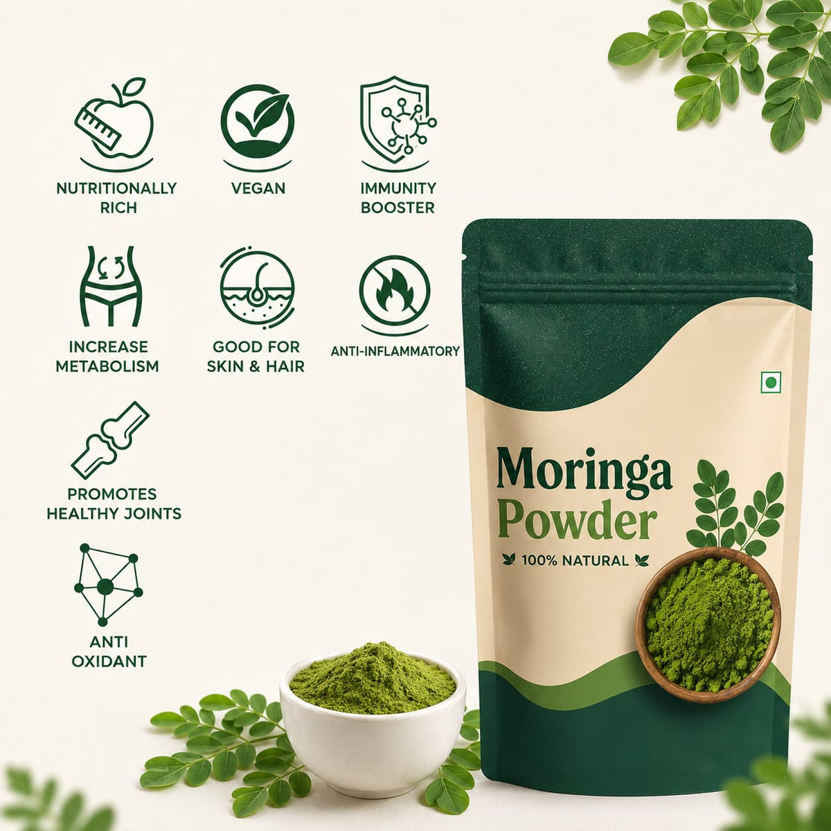 100% Natural Moringa Powder – Pure & Nutrient Rich