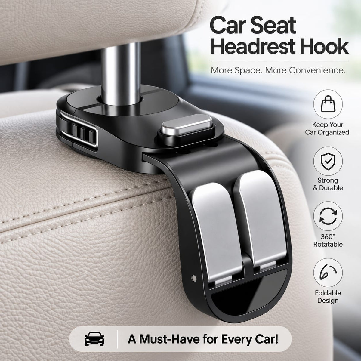 Premium 360° Car Seat Headrest Hook