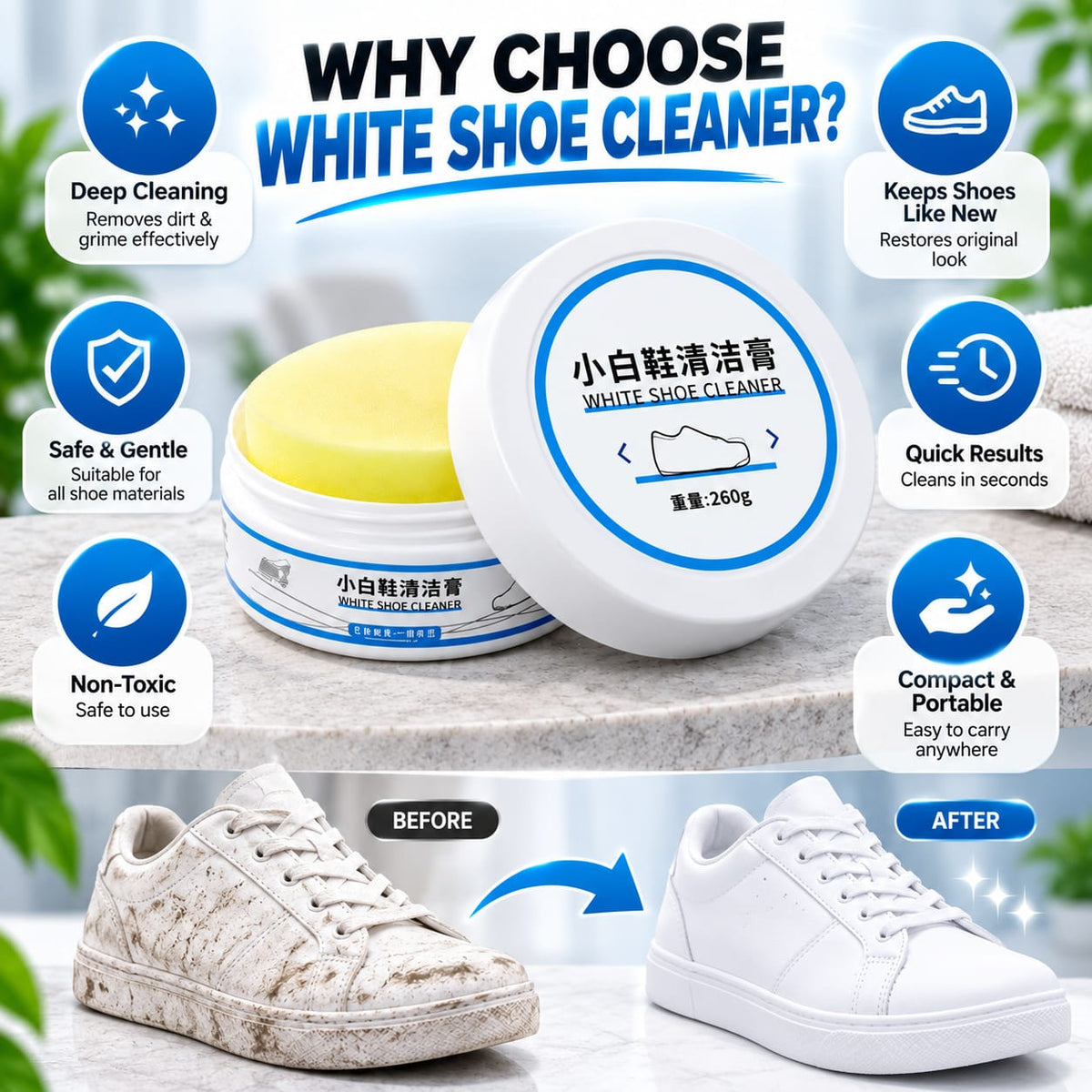 White Shoe Cleaner Cream - Instant Shoe Cleaning & Whitening Solution