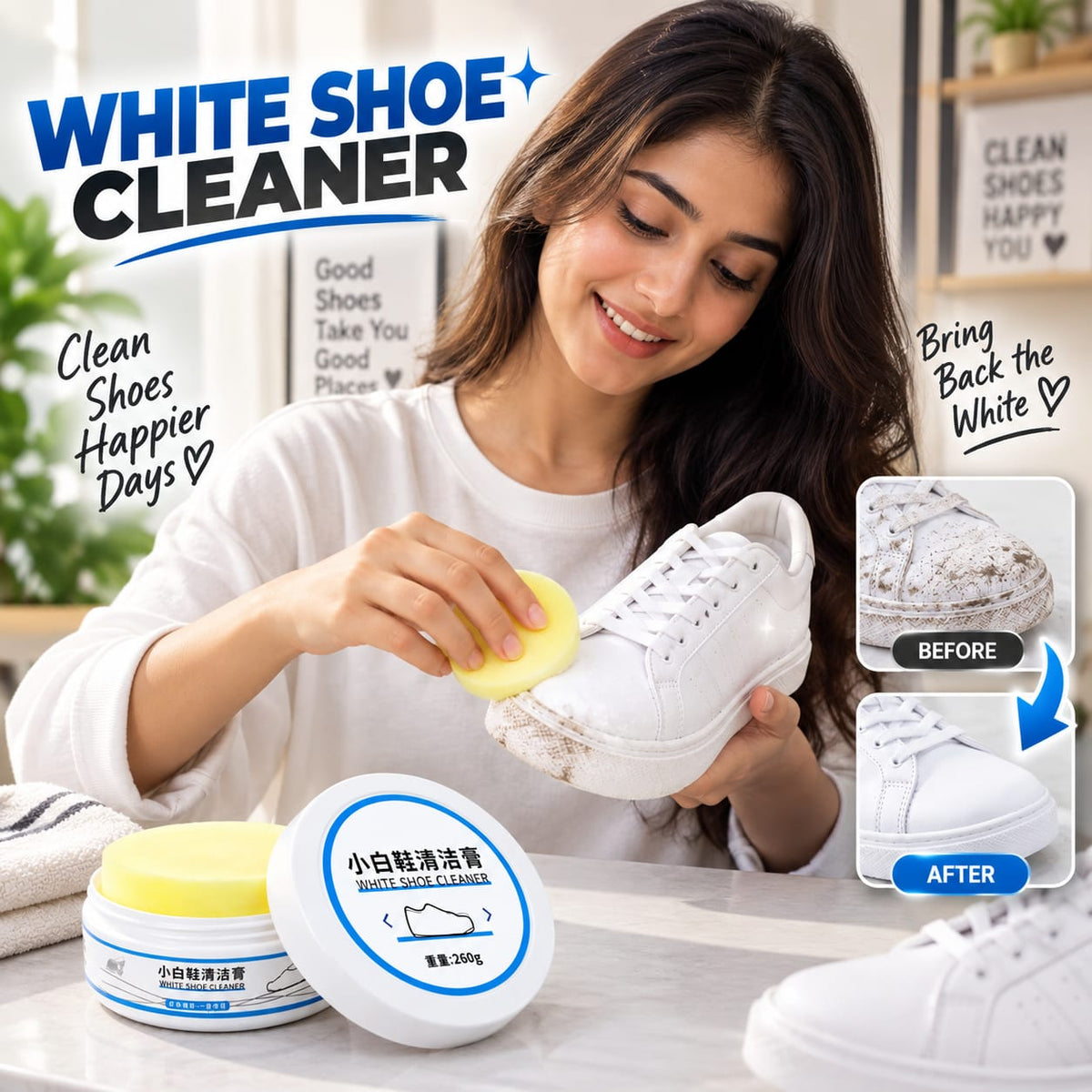 White Shoe Cleaner Cream - Instant Shoe Cleaning & Whitening Solution