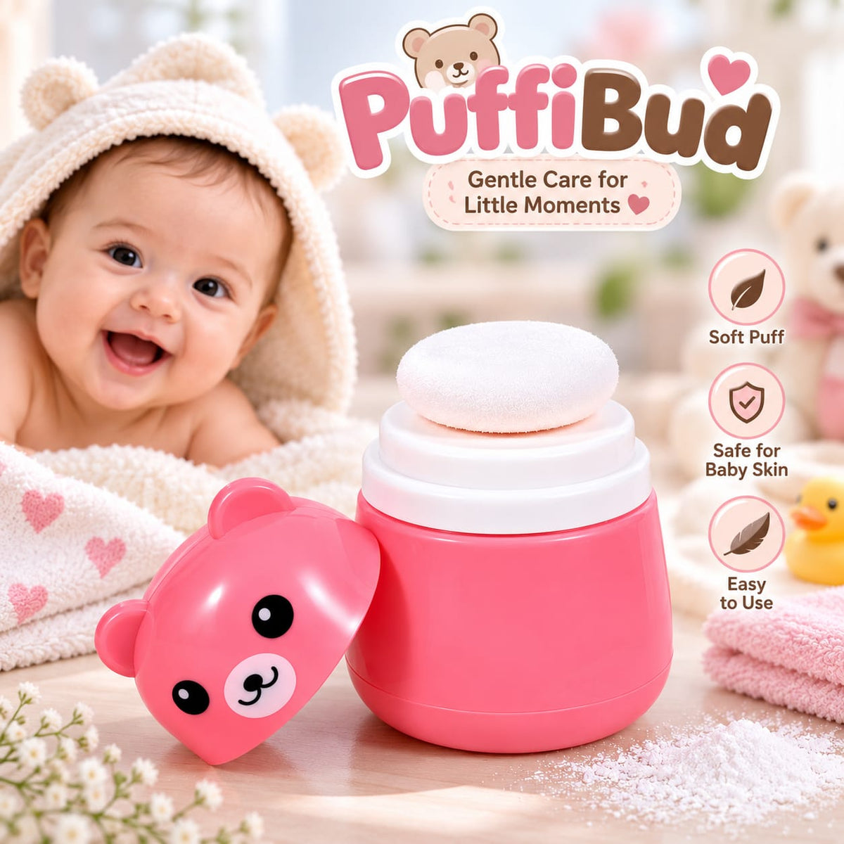 PuffiBud Baby Powder Puff – Soft & Gentle Powder Applicator