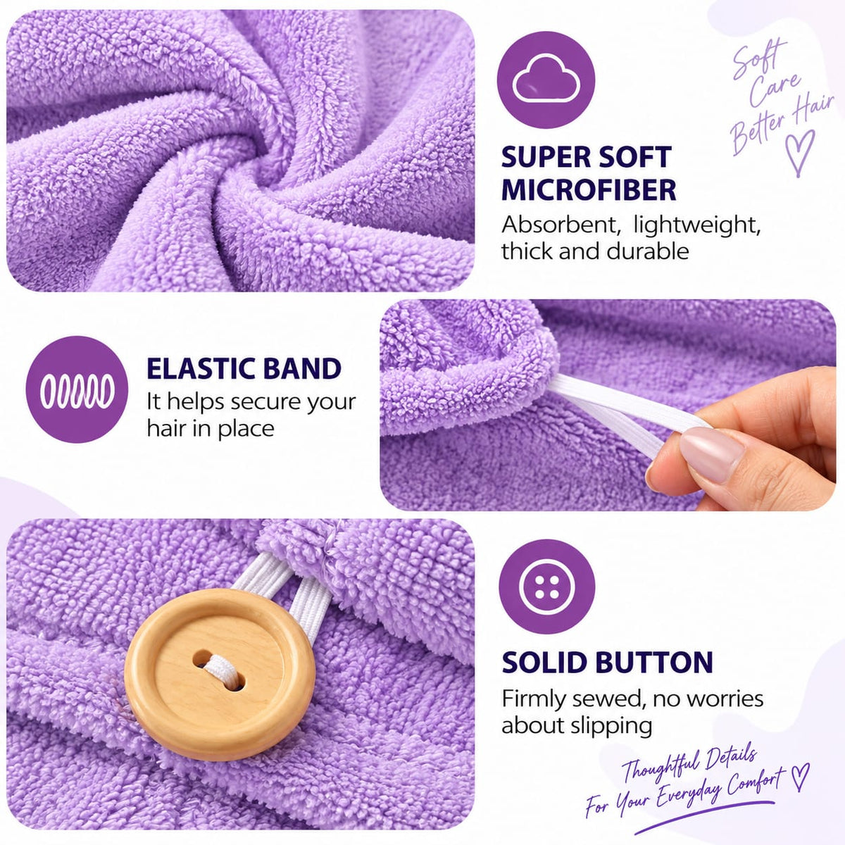 CuddleDry Hair Towel for Women 500 GSM (Multicolour)
