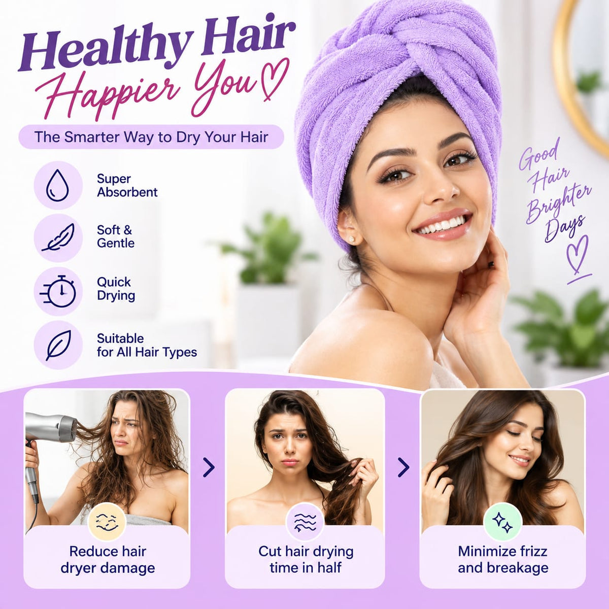 CuddleDry Hair Towel for Women 500 GSM (Multicolour)