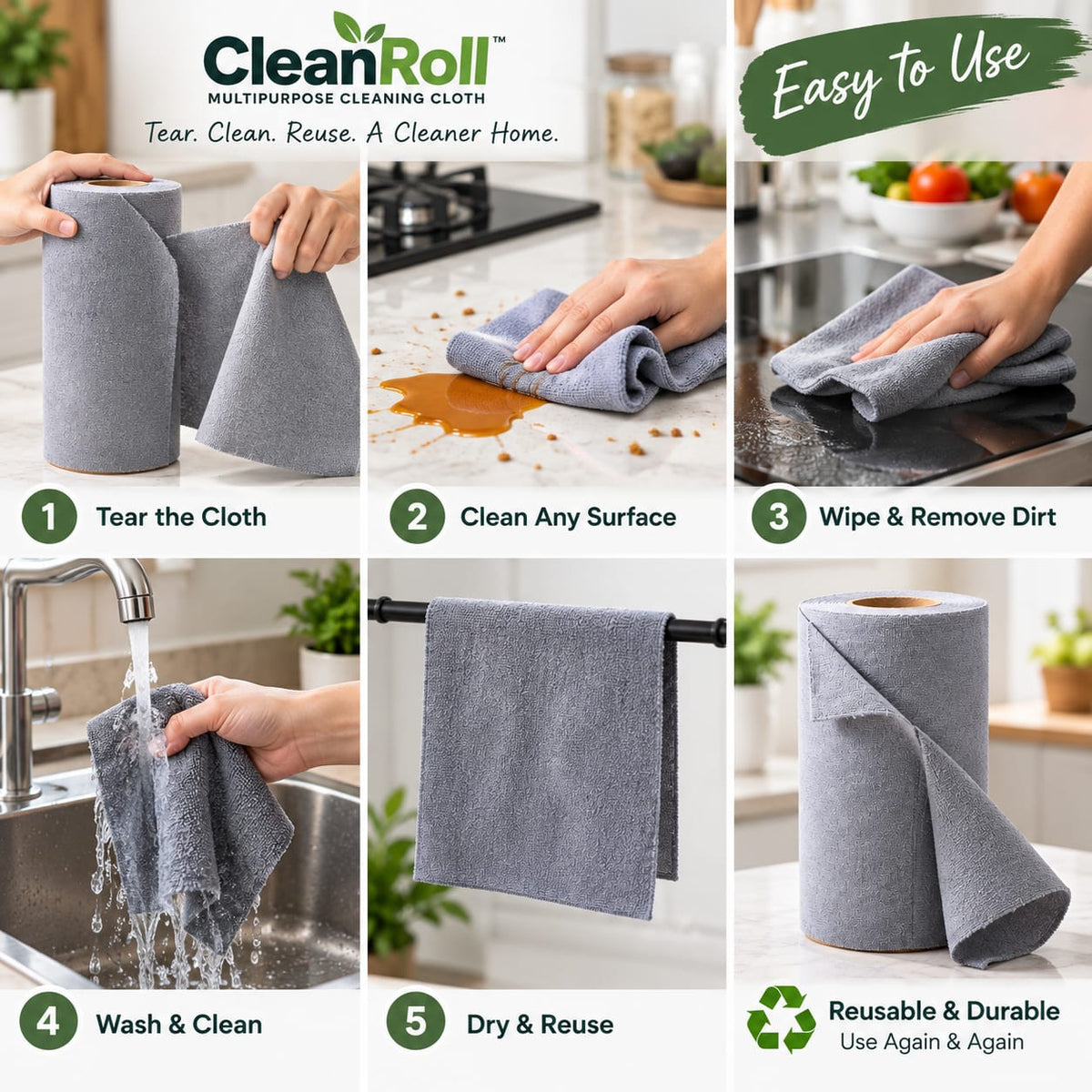 CleanRoll Tear-Off Microfiber Cleaning Cloth Roll