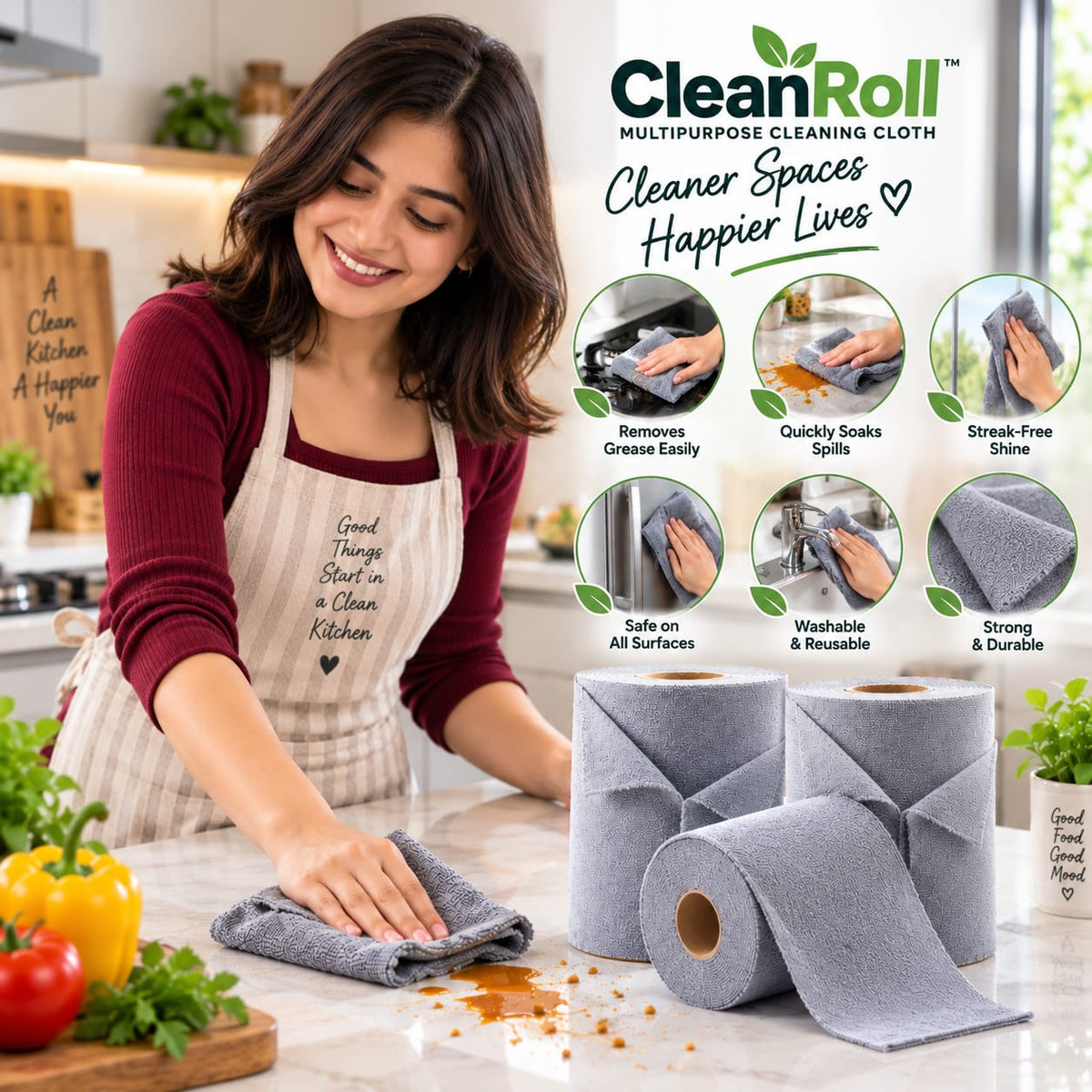 CleanRoll Tear-Off Microfiber Cleaning Cloth Roll