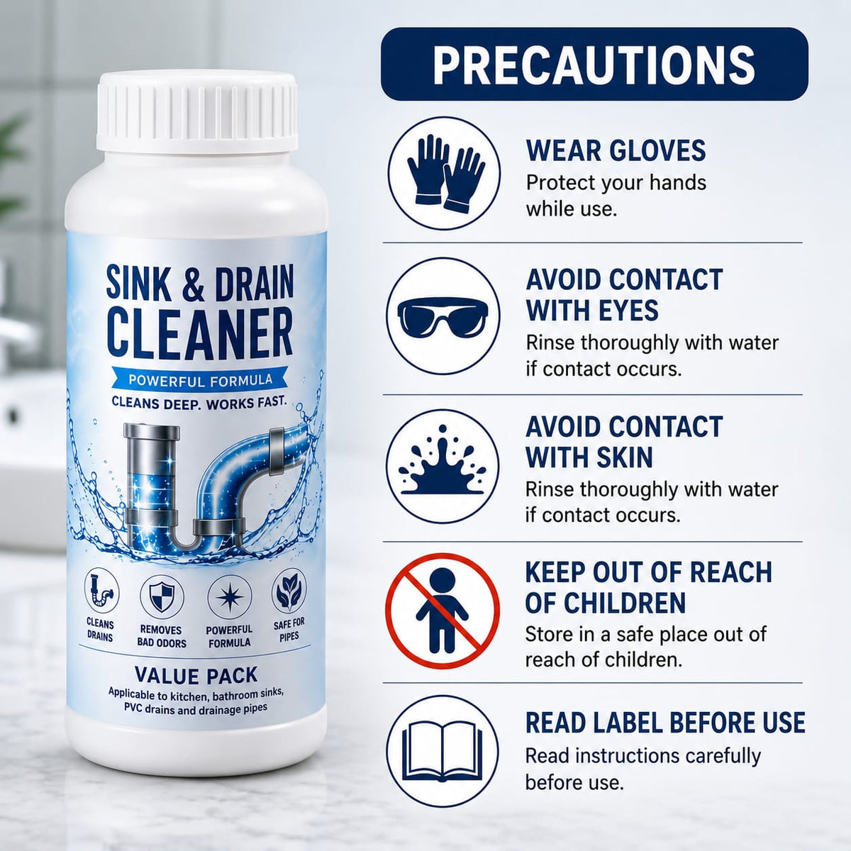 (Buy 1 Get 1 Free) Powerful Sink and Drain Cleaning Powder | 200gm Each Pack