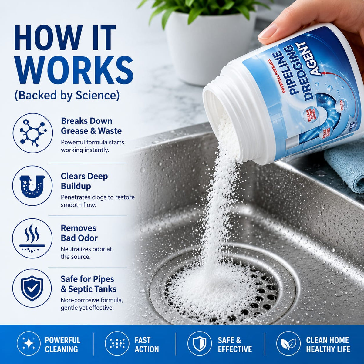 (Buy 1 Get 1 Free) Powerful Sink and Drain Cleaning Powder | 200gm Each Pack