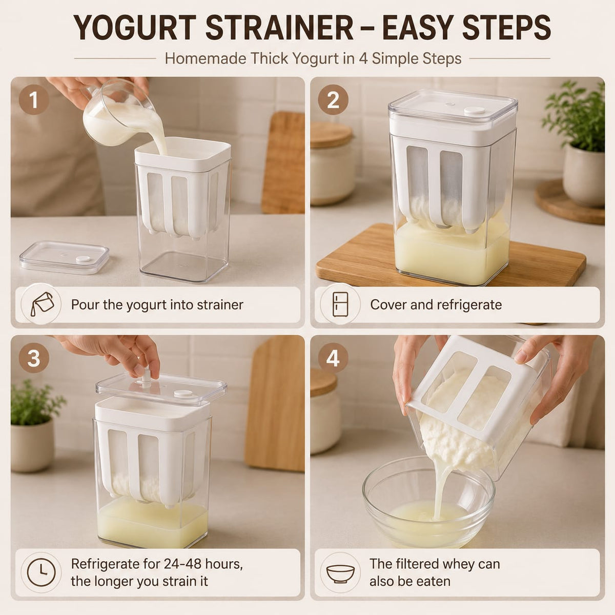 Grosyhub Multifunctional Yogurt Filter with FineYogurt Filter Mesh Strainer (1400 ml)