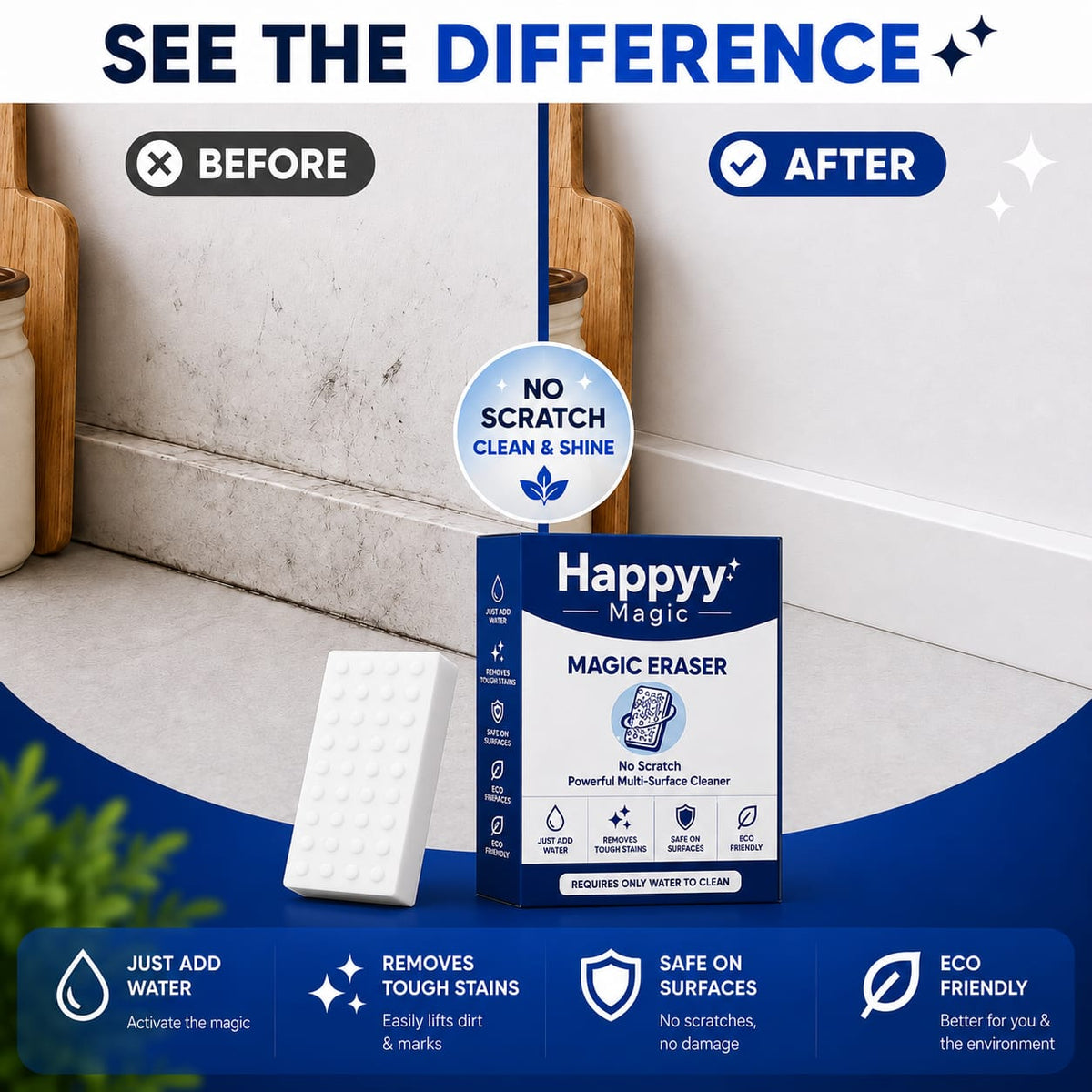 Happyy Magic Eraser (Pack of 2)– Powerful Multi-Surface Cleaning