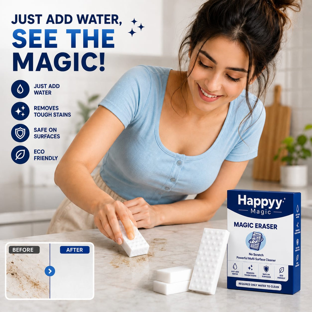 Happyy Magic Eraser (Pack of 2)– Powerful Multi-Surface Cleaning