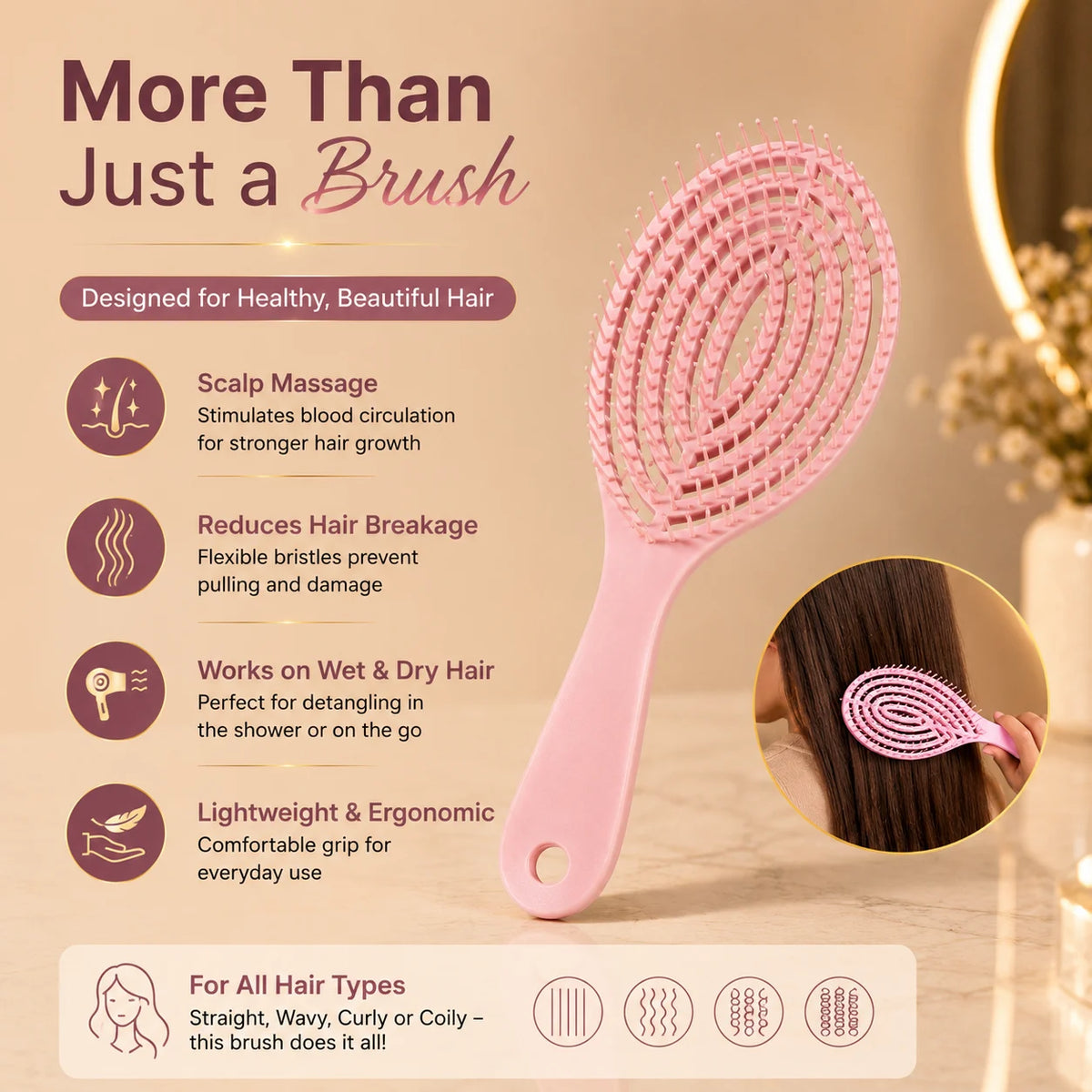 Premium 3D Hair Brush for Styling, Detangling and Grooming for Men and Women