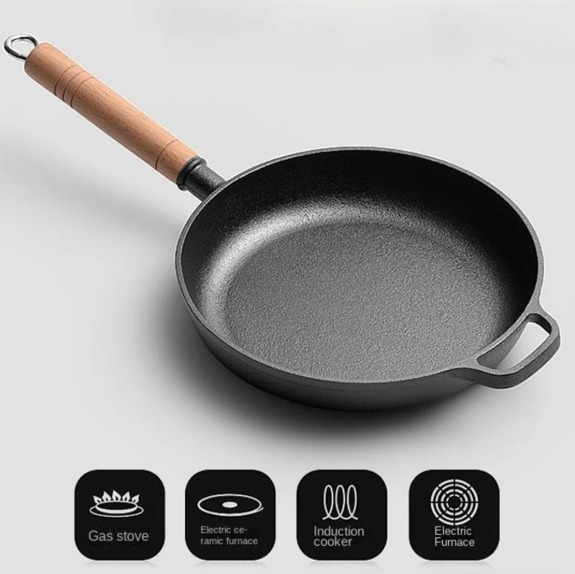 Premium Non-Stick Cast Iron Fry Pan with Glass Lid 22cm Design