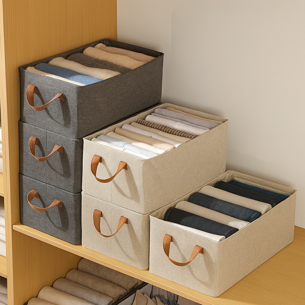 Grosyhub Foldable Grey Wardrobe Organizer with Durable Handle