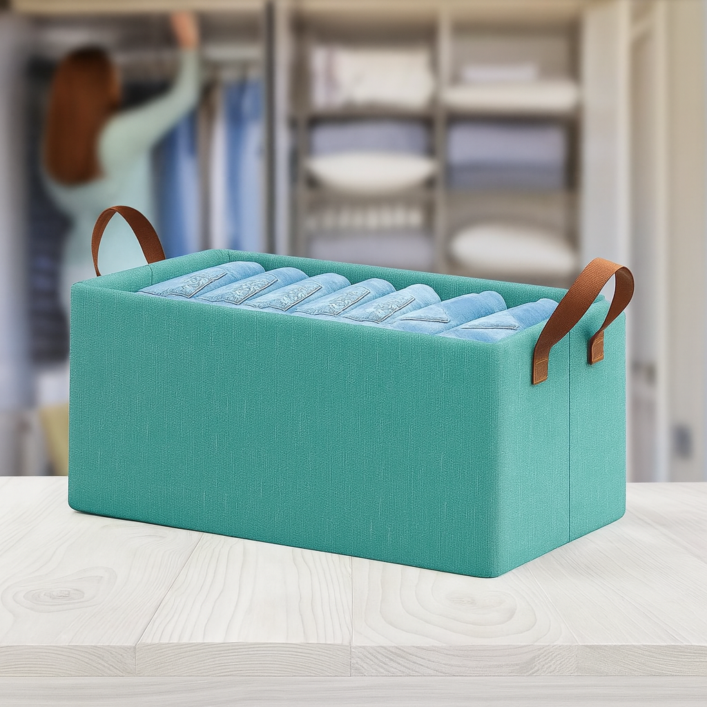 Grosyhub Foldable Blue Wardrobe Organizer With Durable Handle