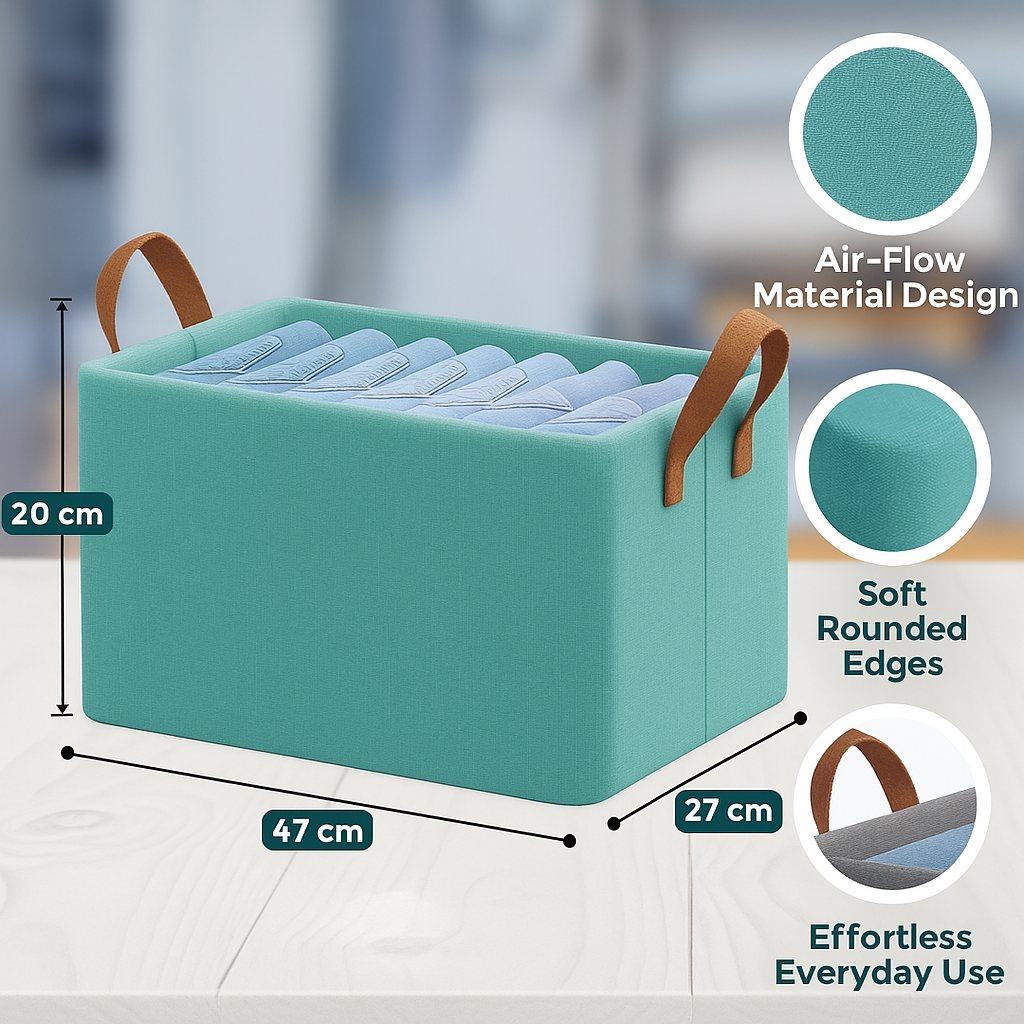 Grosyhub Foldable Blue Wardrobe Organizer With Durable Handle