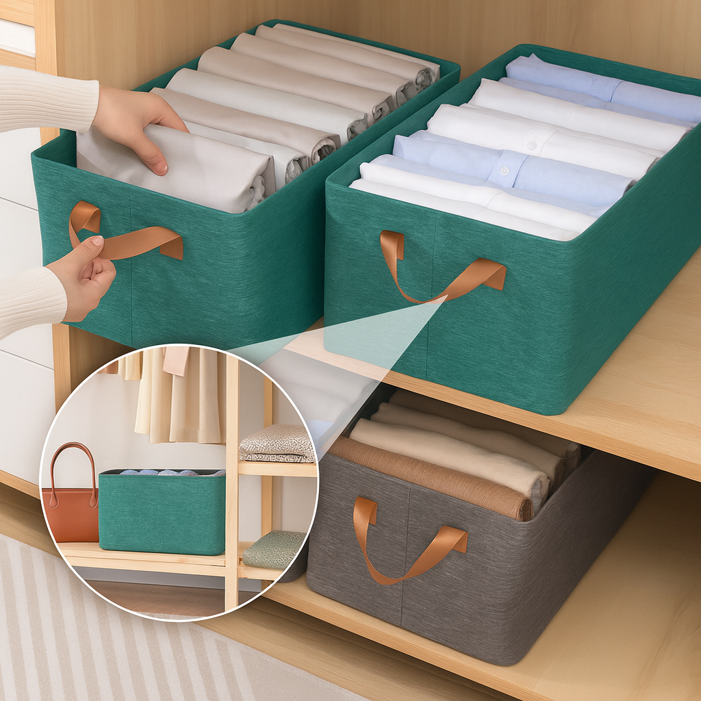 Grosyhub Foldable Blue Wardrobe Organizer With Durable Handle