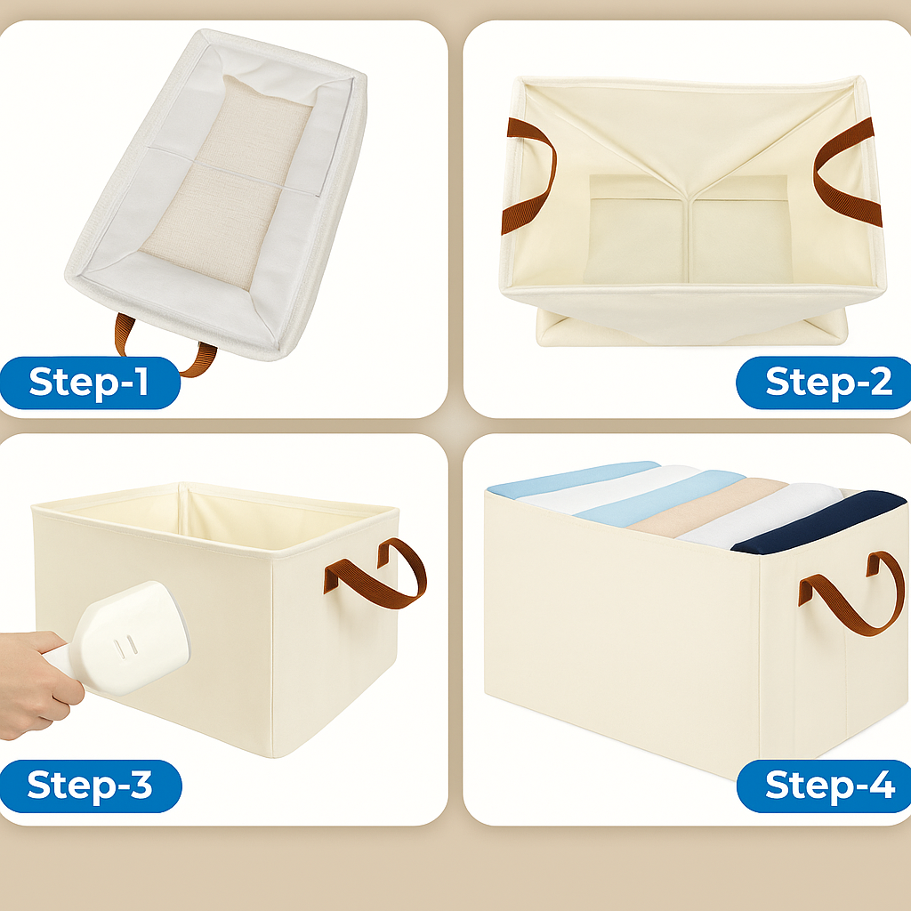 Grosyhub Foldable White Wardrobe Organizer With Durable Handle