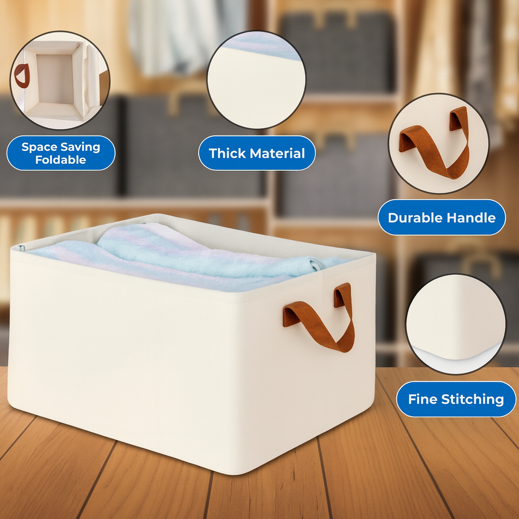 Grosyhub Foldable White Wardrobe Organizer With Durable Handle